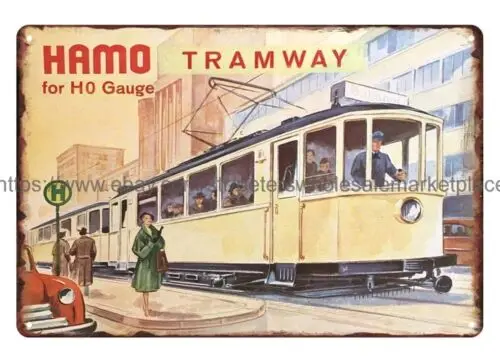 1956 HAMO Model Train Trailer Cars Tramway HO Gauge metal tin sign door plaques