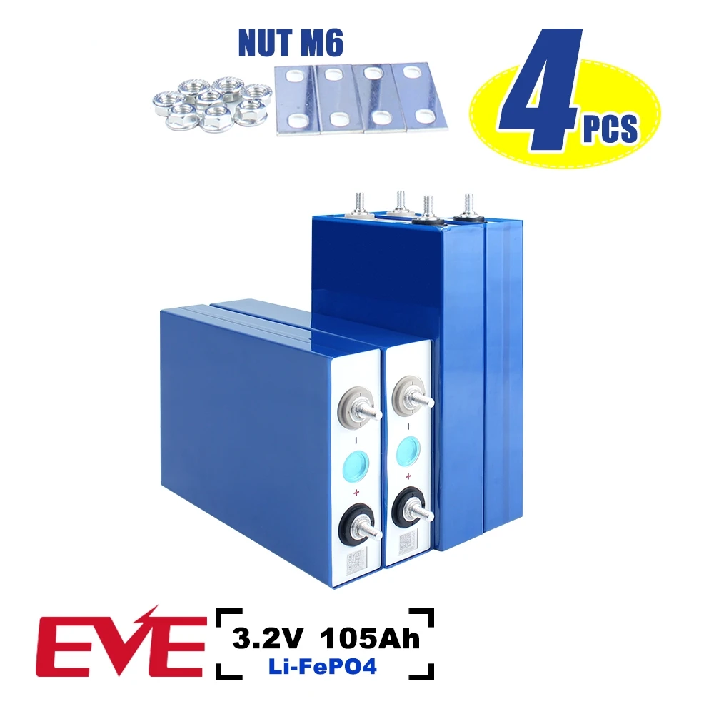 Baterai EVE Lifepo4 3.2V 105Ah Isi Ulang Kelas A Original 4-16PCS 1-3C Debit Tinggi Untuk Penyimpanan Energi Surya DIY 48V