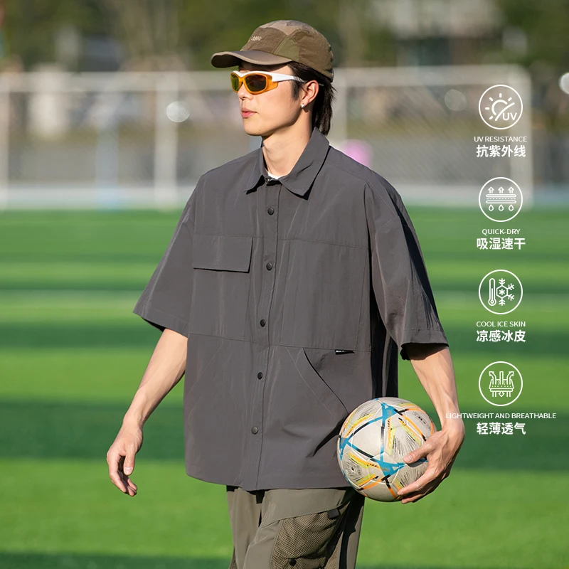 Men Summer Outdoor Lightweight Thin Quick Dry Loose Casual Fashion Short Sleeve Cargo Shirts Cityboy Streetwear Blouses