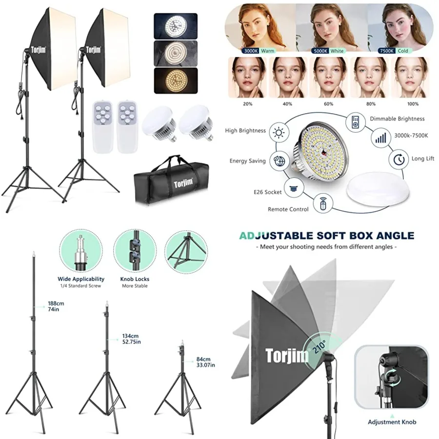 

Softbox Photography Lighting Kit, 2Pcs 27" x 27" Professional Soft Box 3000K-7500K 85W LED Bulbs with Remote, Photography Conti