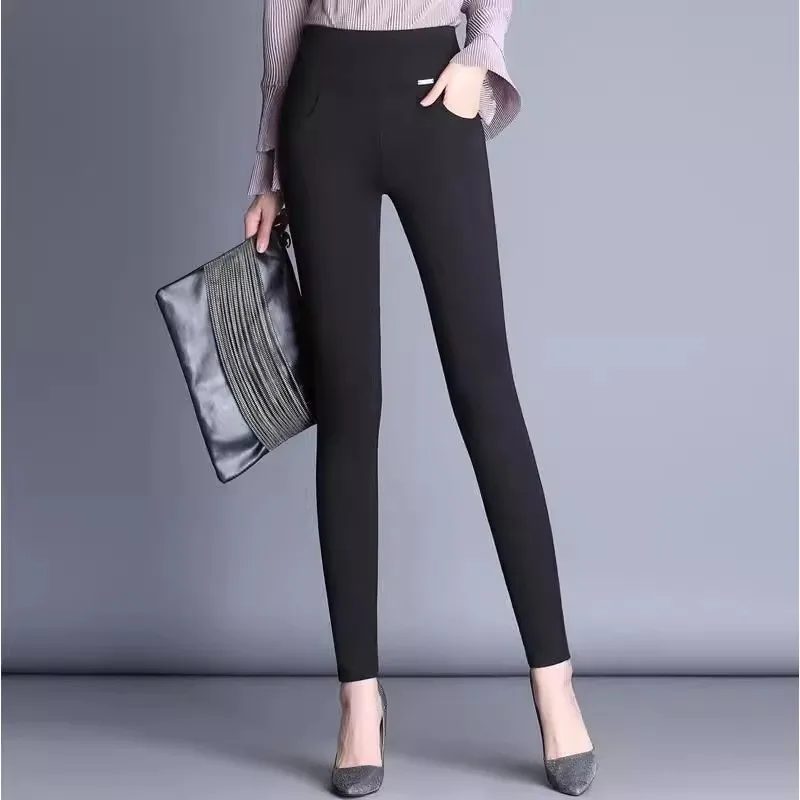 Mom Autumn Winter Thickening Werm Trousers Women Gold Fleeces Black Pencil Pants High Waist Stretch Leggings Oversized P8612