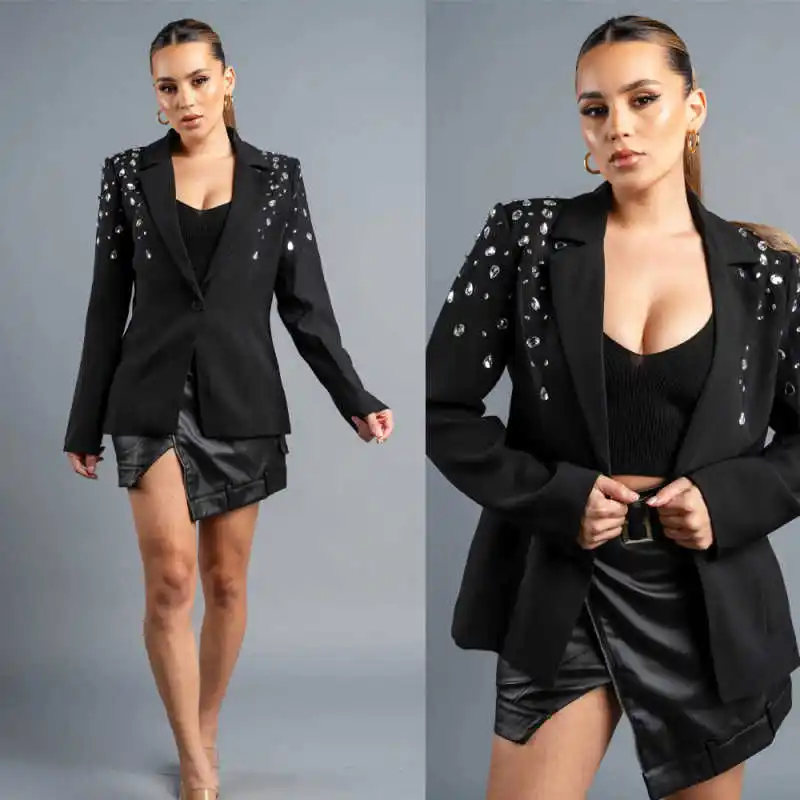 One Piece Women Tuxedos Customized Beads Crystal Blazer Dress Ladies Formal Wedding Guest Jacket Wear