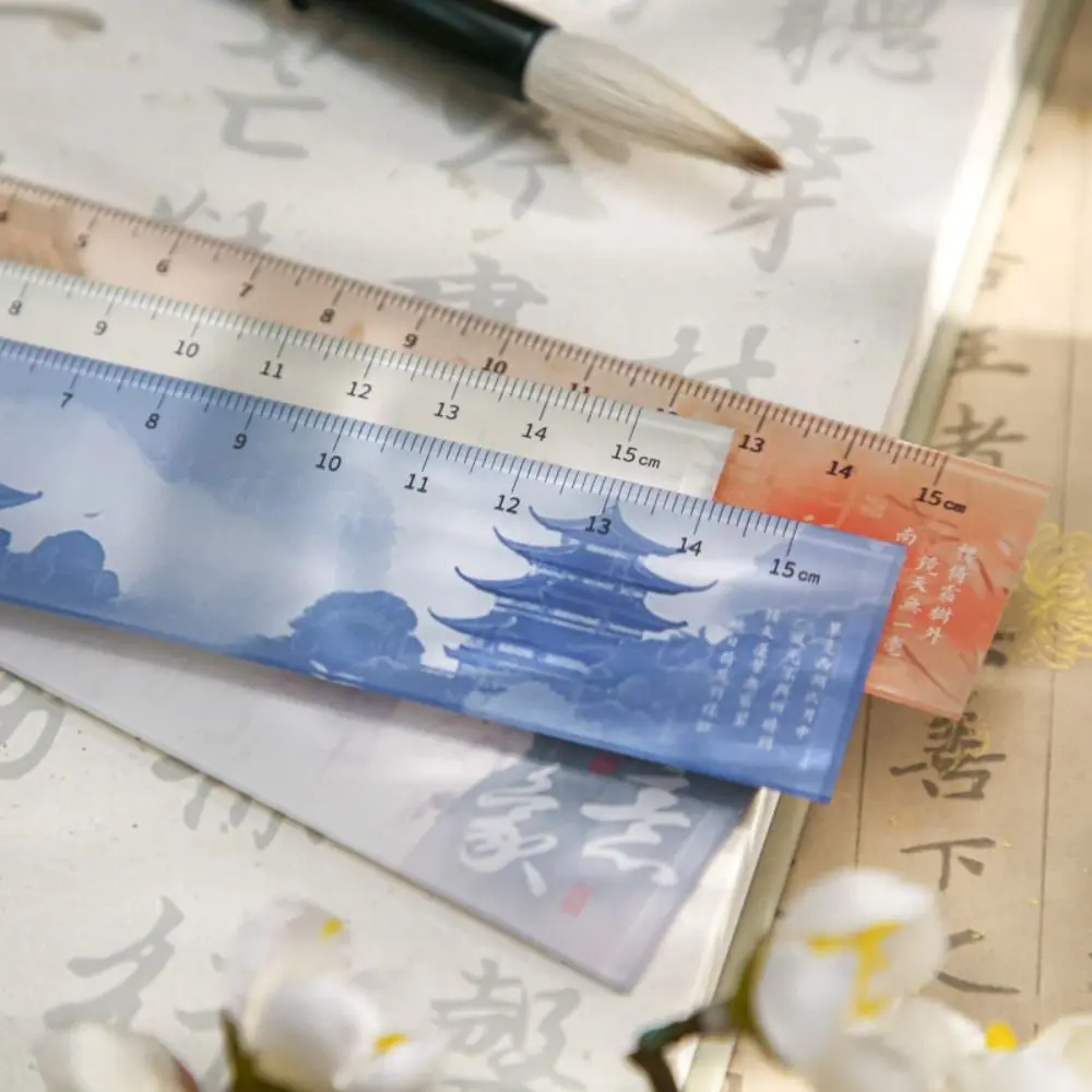 Oriental Scenery Series 15cm Drafting Straight Ruler DIY Drawing Tools Bookmark Dividing Ruler Acrylic Multifunctional