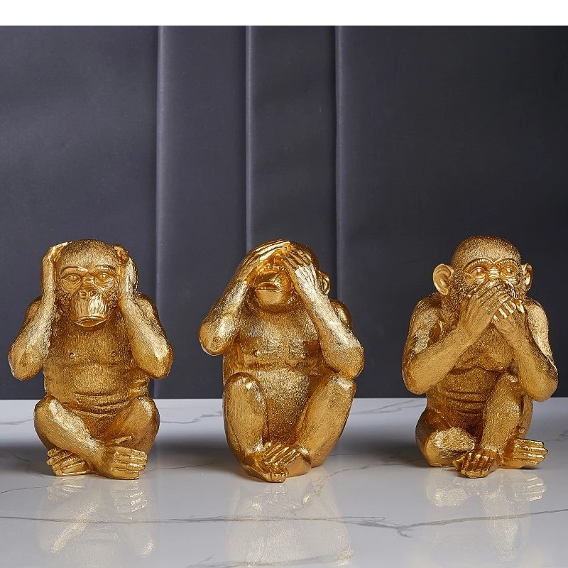 Resin Crafts Artificial Animal Sculpture Golden Monkey Orang Baboon Cartoon Art Decorative Figurines Home Decoration