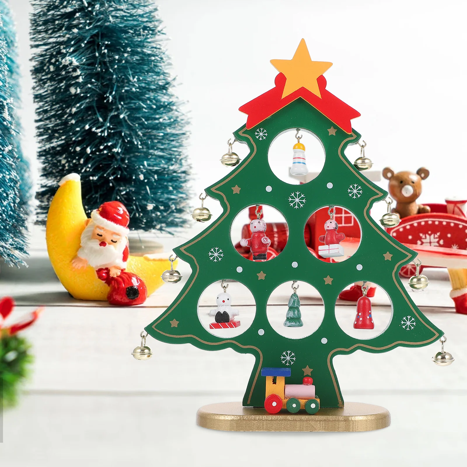 

1Pcs Wooden Christmas Tree Decor Colorful Mini Xmas Design Home Table Desktop Ornament Xmas Party Decoration Wooden Decor