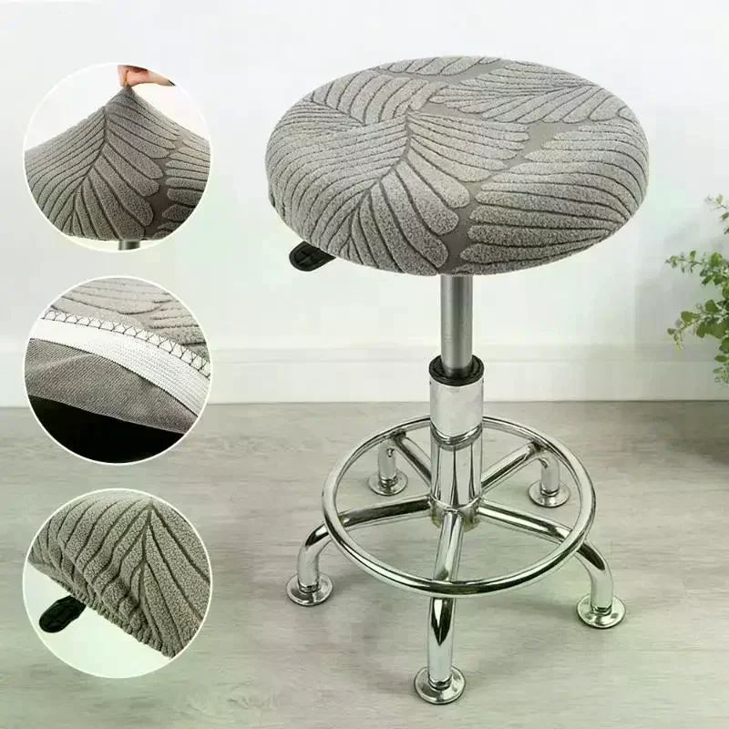 Plush Jacquard Solid Color Round Stool Cover Elastic Thickened Universal Chair Cover Cafe Beauty Salon Shop Slipcovers Soft