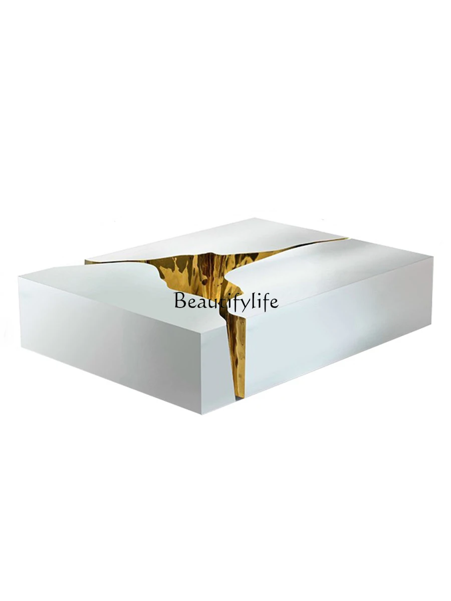 

Italian light luxury stainless steel modern spliced metal lacquered square coffee table