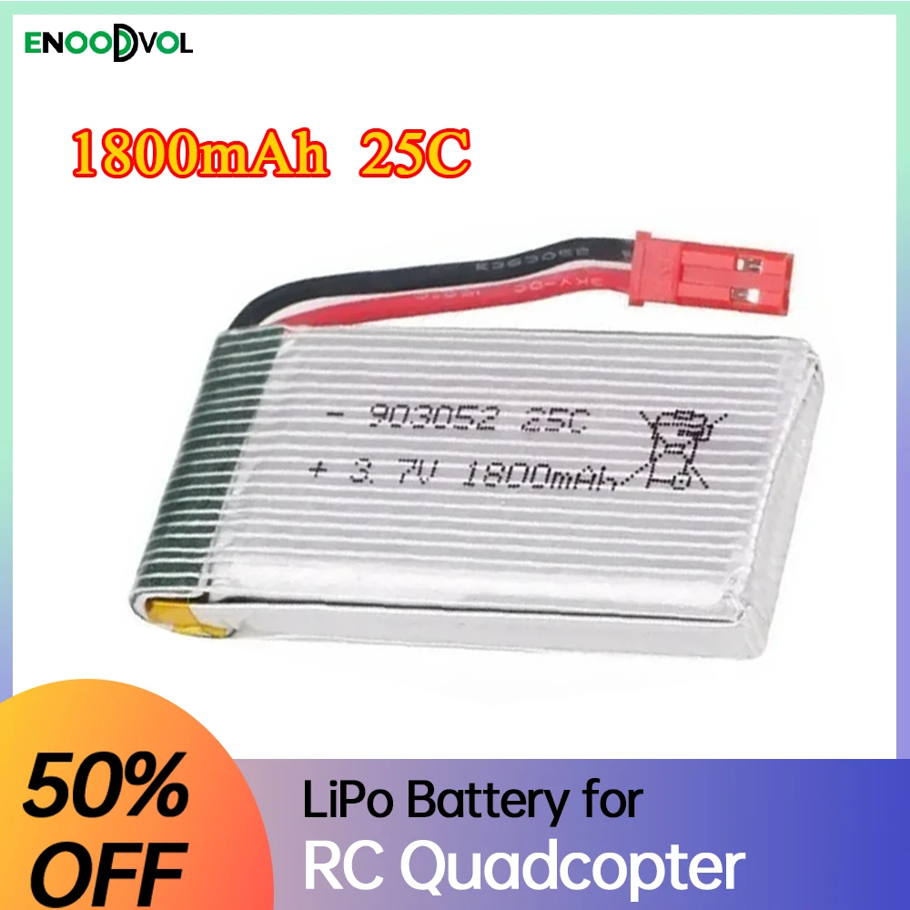 

NEW 903052 Battery 3.7V 1800mah 25C HQ859B JST Plug Lipo Battery for RC Quadcopter Drone H11D H11C T64 T04 T05 F28 F29 T56 T57