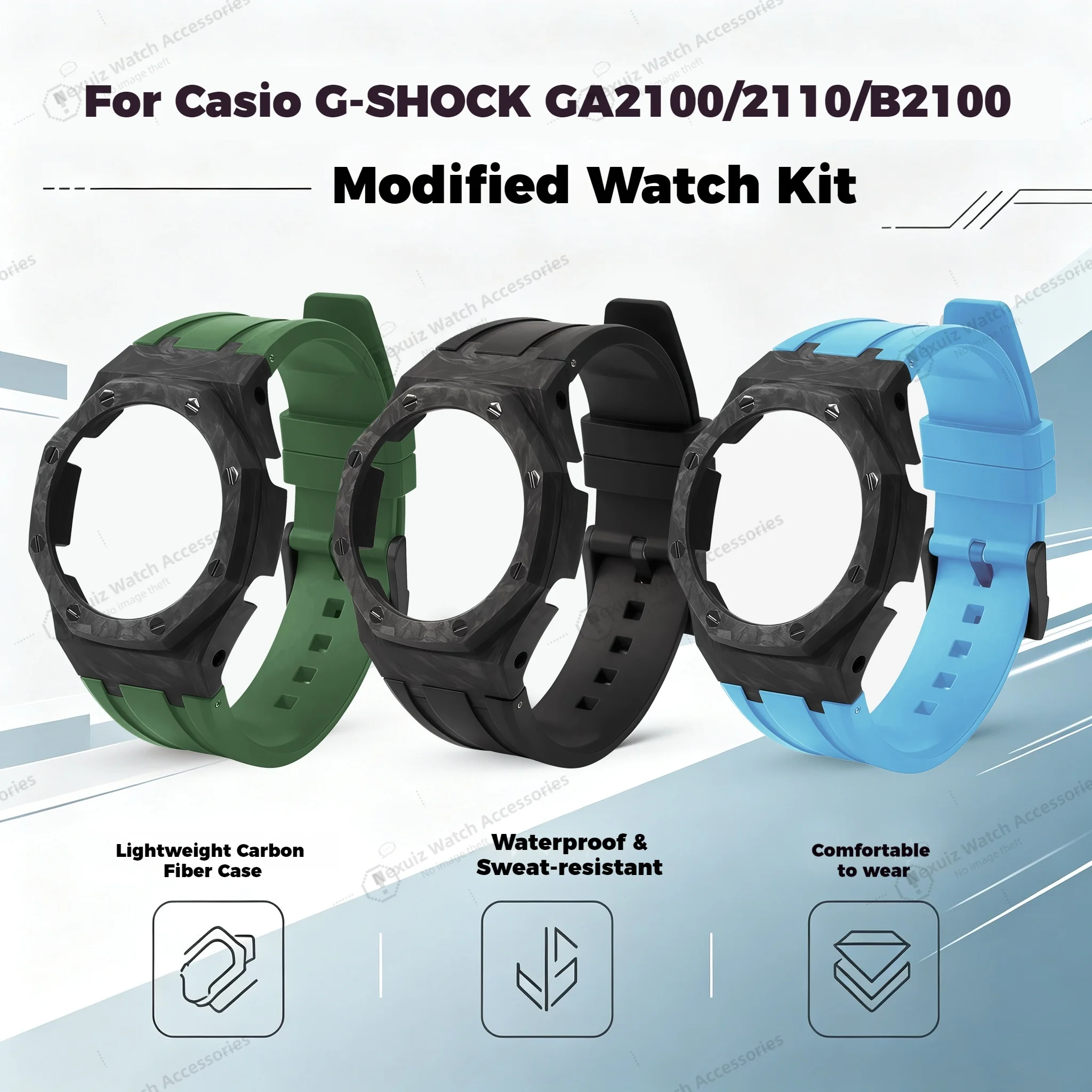 GA2100 Lightweight Carbon Fiber Case For Casio GA-2100 2110 Sports Fluororubber Watch Strap Modified Casioak GA-B2100 Mod Kit