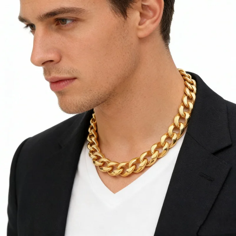 KALEN 16mm 18K Gold Plated Curb Link Chain Necklace For Men Stainless Steel 316L Fashion Jewelry - KN227228-KJX