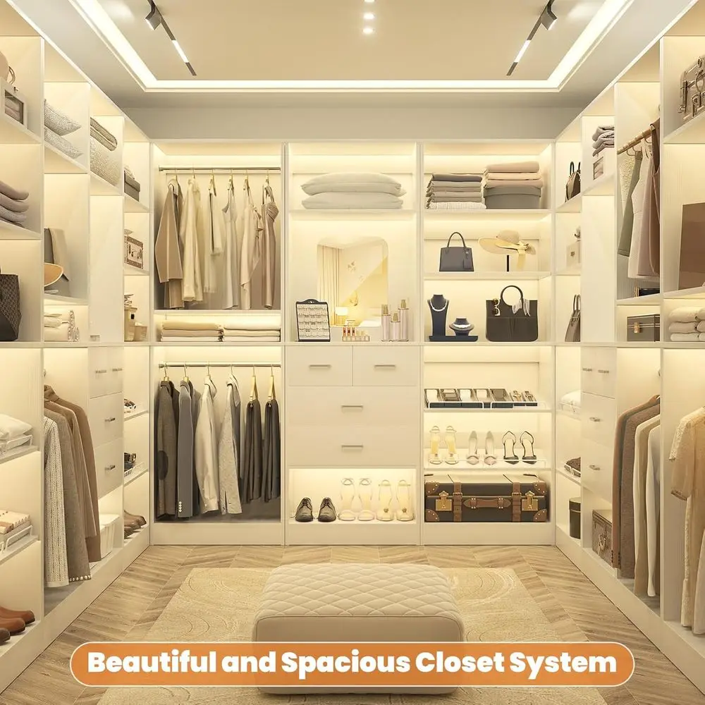 reestanding Closet System, 25” Closet Organizer Wardrobe with Hanging Rods & Shelve, Adjustable Clothes Garment Rack, Sturdy Wal