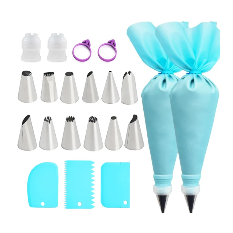 1Set Piping Bags Cake Decorating Tools Reusable Silicone Pastry Bag Stainless Steel Nozzle Piping Nozzles Pastry Set Baking Tool