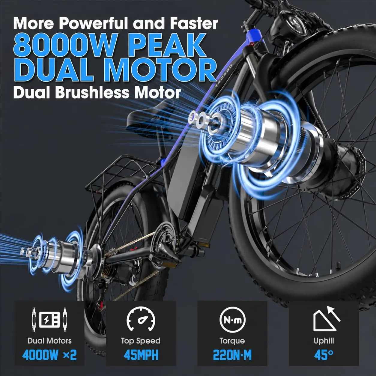 Dual Motor Electric Bike 8000W 45MPH 52V 32Ah 26