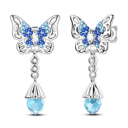925 Sterling Silver Blue Butterfly Stud Earrings Big Drop Earrings For Women Fit Party Banquet Gown Collocation Jewelry