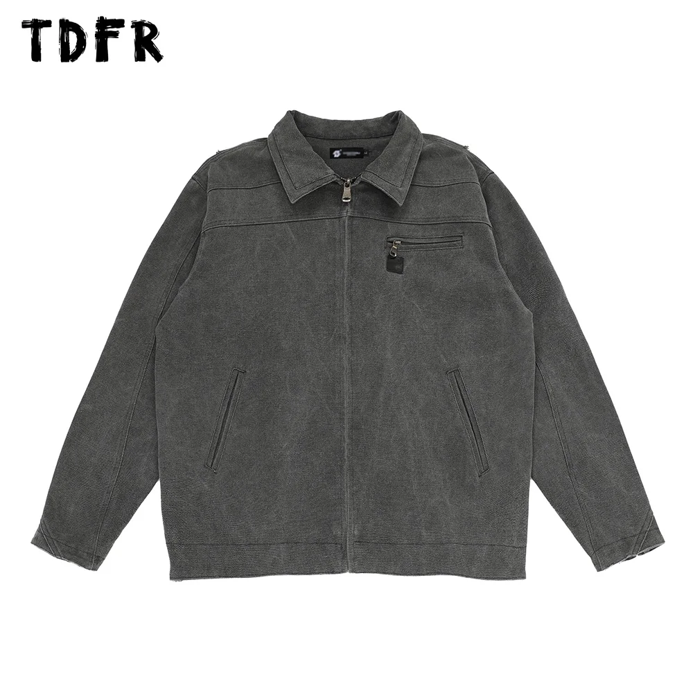 

Spliced Cargo Jacket Mens Distressed Retro Streetwear Autumn Winter Loose Long Sleeve Outerwear Men