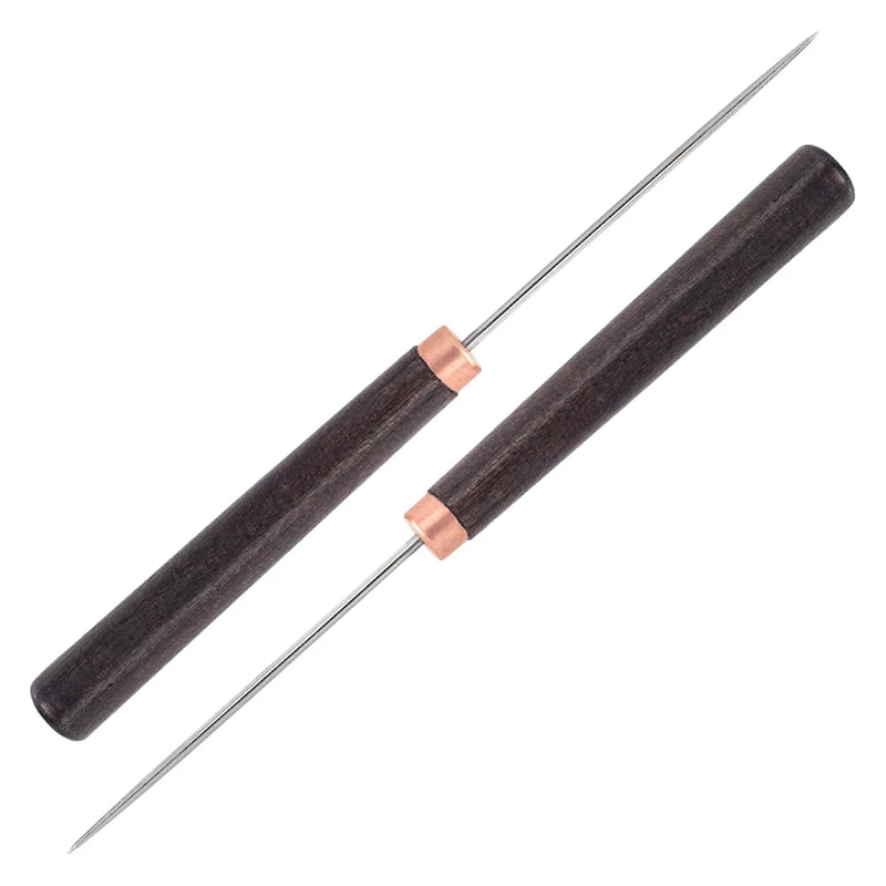 2 Pcs Awl Tool With Wooden Handle, Leather Awl Punch Tool, Slender Scratch Awl, Awl Repair Tool For Leather Crafts