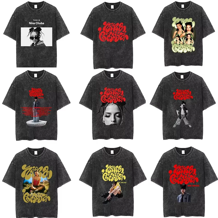 

Men Women Summer Aesthetic Fashion Oversized Cotton T Shirt Streetwear Singer Nina Chuba Tour Album 2025 Vintage Washed T-Shirts