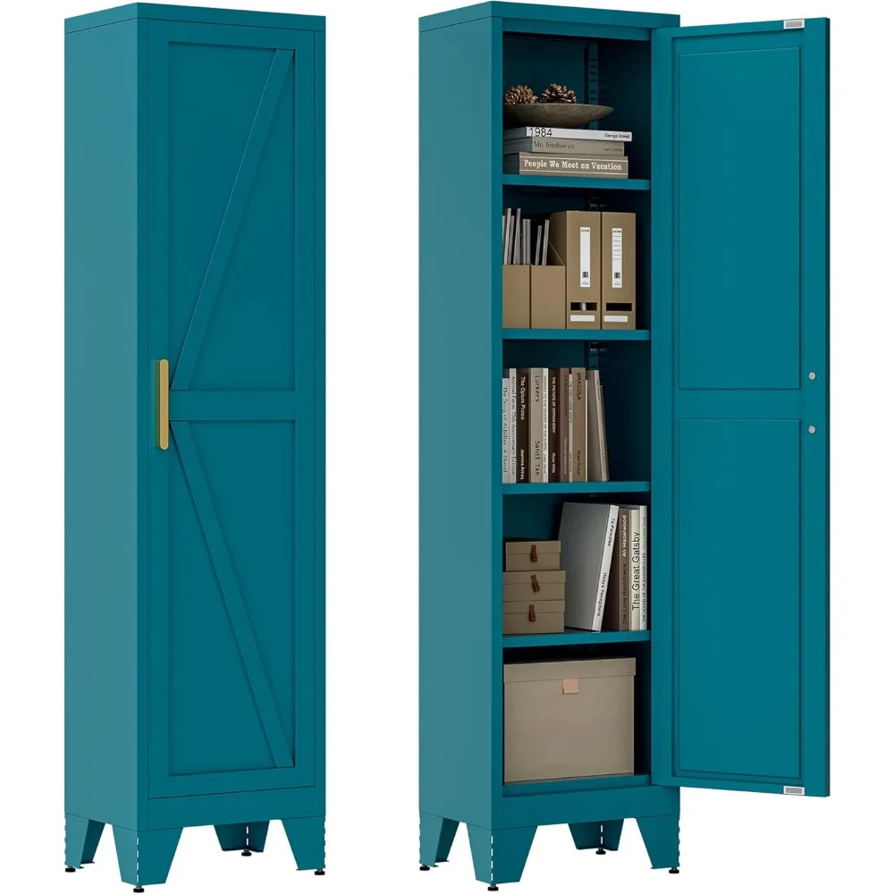 

67''Farmhouse Metal Storage Cabinet with Barn Doors,Steel File Cabinet for Home Office,Kitchen Pantry 4 Adjustable Shelves,Frees