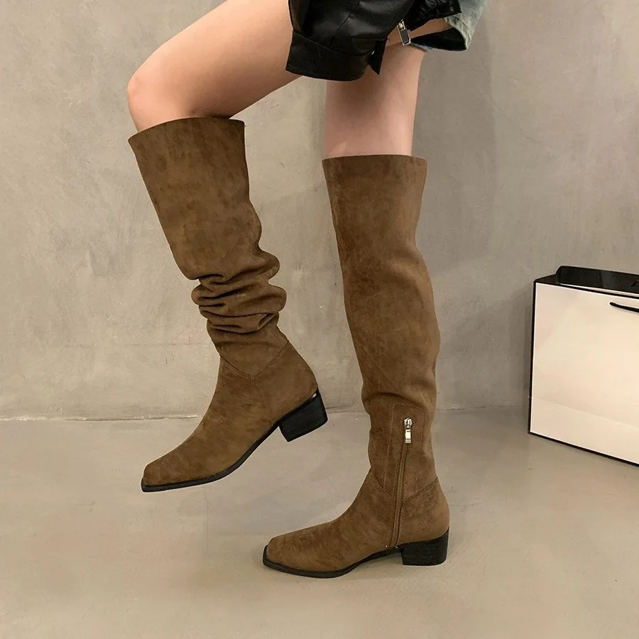 

Elegant Zipper Chunky Heel Platform Over The Knee High Boots For Women Autumn Winter Long Riding Boots Women Shoes