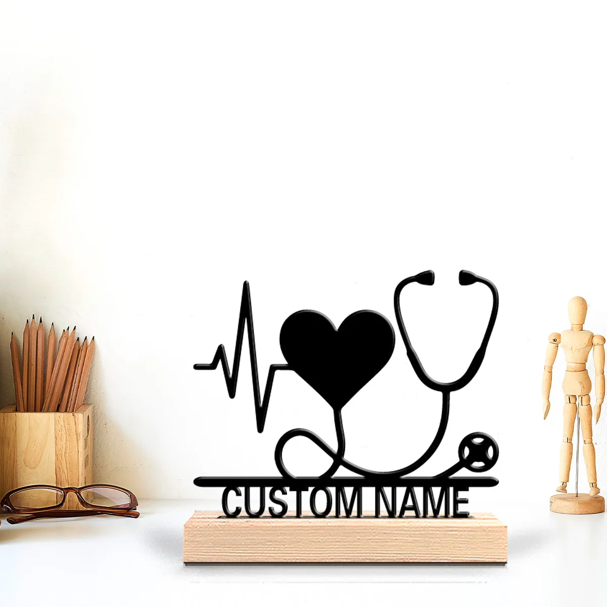 1pc Thriller Personalized Custom Medical treatment Metal Statues Music Lover Is Gift With Wooden Frame, Perfect For Musicians,