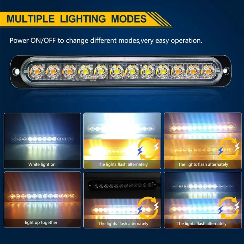 ضوء تحذير نادر 12 فولت - 24 فولت ضوء تحذير ستروب، منارة انهيار LED شريط إضاءة أصفر + أبيض #3