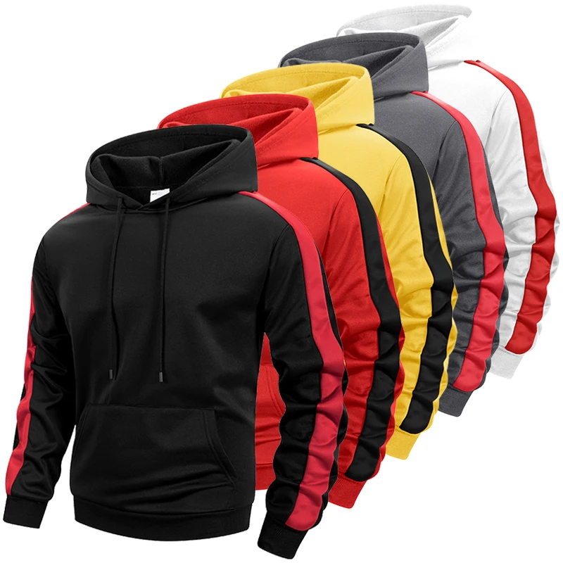 سترة رياضية بغطاء للرأس مرقعة بألوان متعددة للرجال مع جيب كانجا، بلوفر دافئ للخريف والشتاء، ملابس رياضية #1