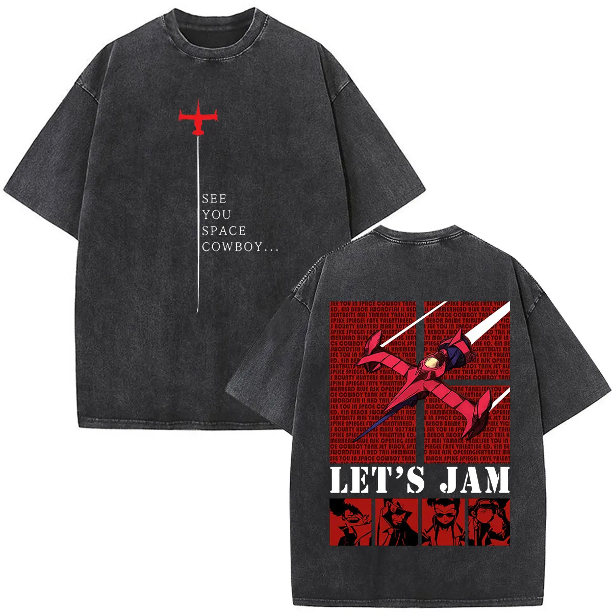 Anime Cowboy Bebop Spike Spiegel Washed T-Shirt für Herren und Damen Vintage Mode Kurzarm Oversized T-Shirt Streetwear – Detail 3