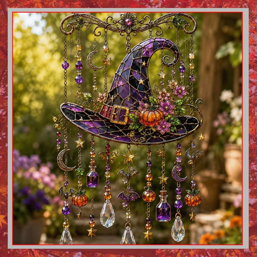 Halloween Acrylic Suncatcher Ghost Bat Pumpkin Skull Moon Spider Web Window Hanging Wind Chime