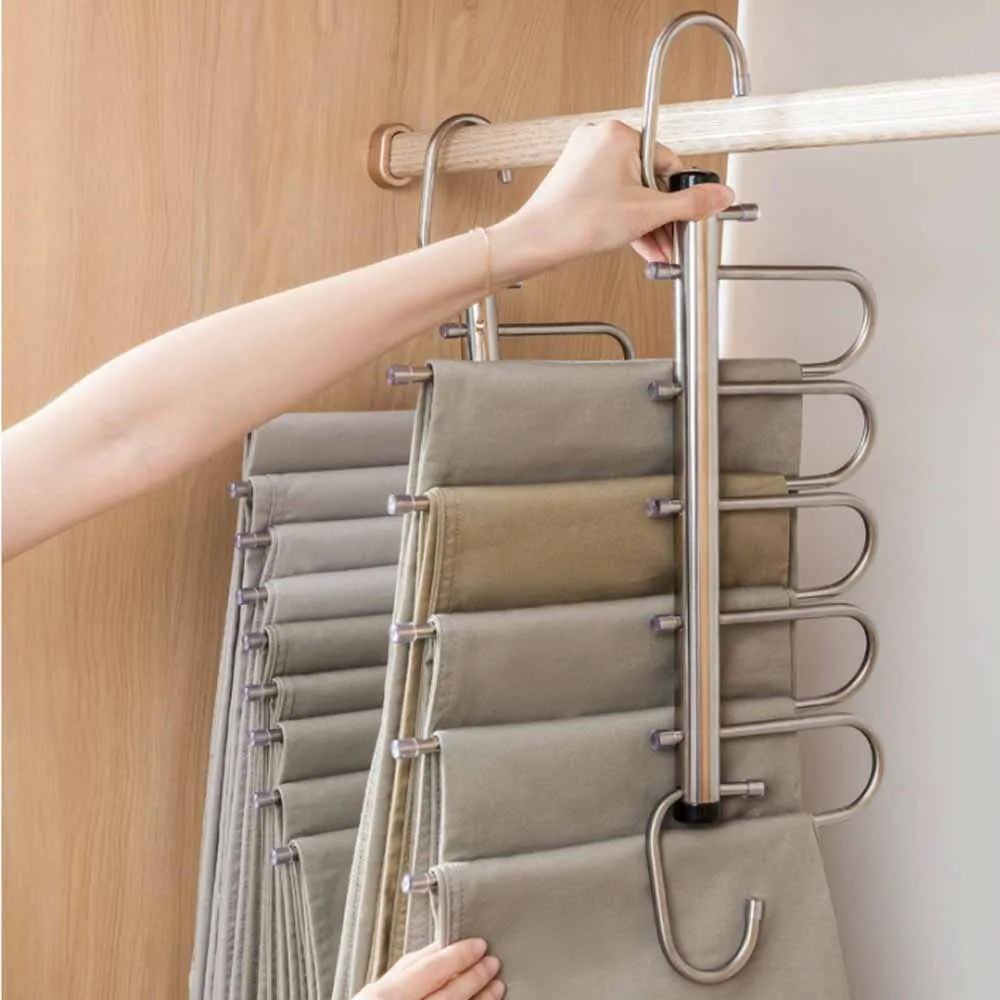 5/9 Layer Multi-Function Magic Pants Hangers Trouser Hanger Space-Saving Clothing Closet Storage Organiser Hook For Home Use