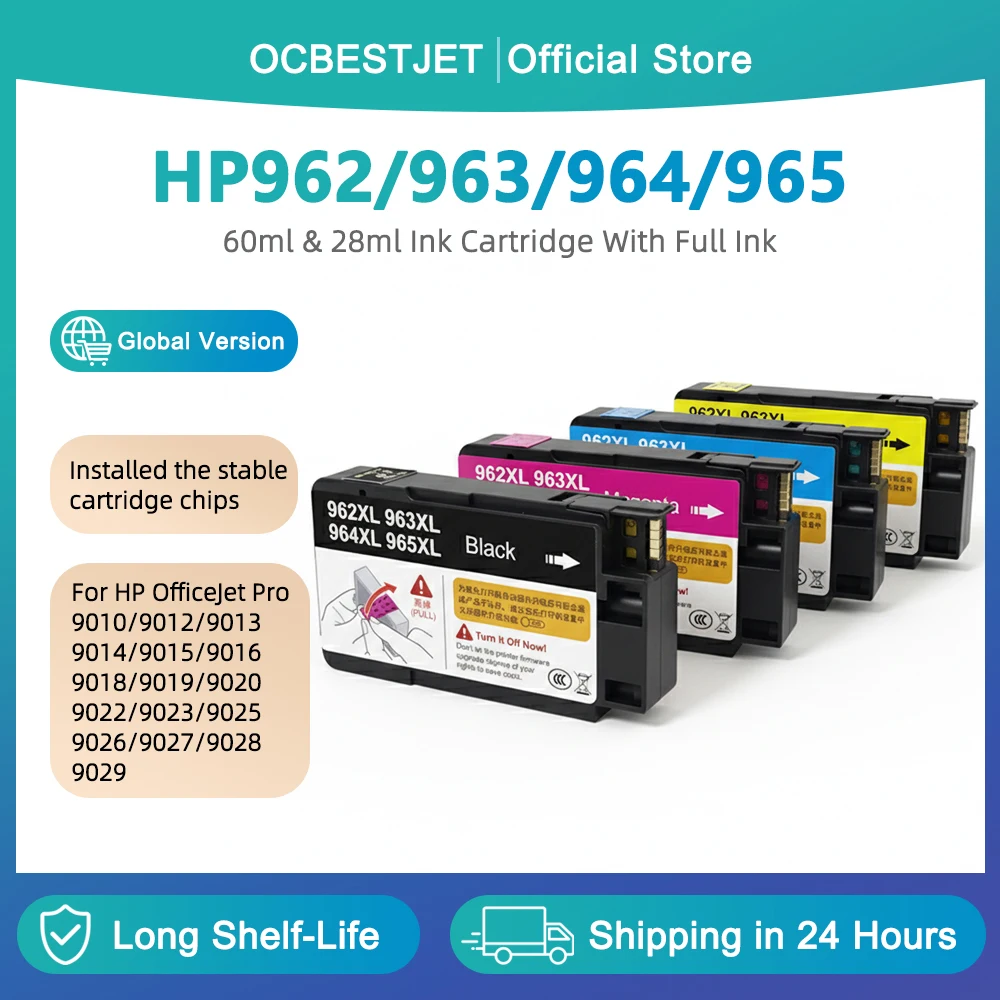 

For HP 962 963 964 965 962XL 963XL 964XL 965XL Full Ink Cartridge For HP OfficeJet 9010 9012 9015 9019 9020 9022 9025 9027 9029