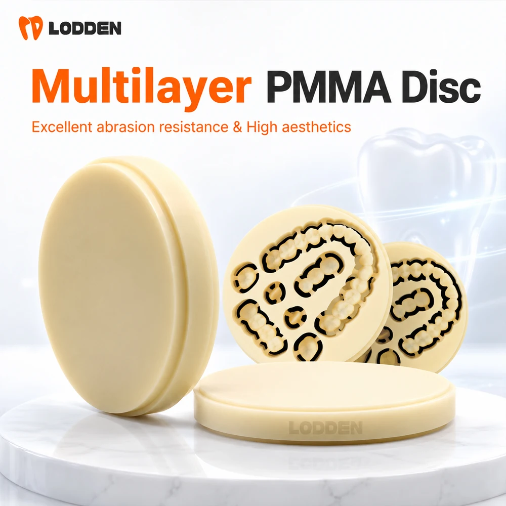 Lodden Mehrschichtige PMMA-Blöcke, 98 x 10–25 mm, Dentallabor-Frässcheiben für die Herstellung temporärer Brückenrestaurationen, Harzblock für CAD-CAM