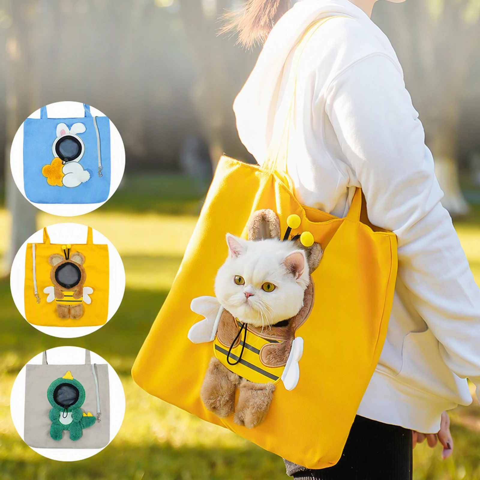 Adjustable Shoulder Strap Pet Carrier Bag Breathable Mesh Lining Zippered Canvas Travel Tote