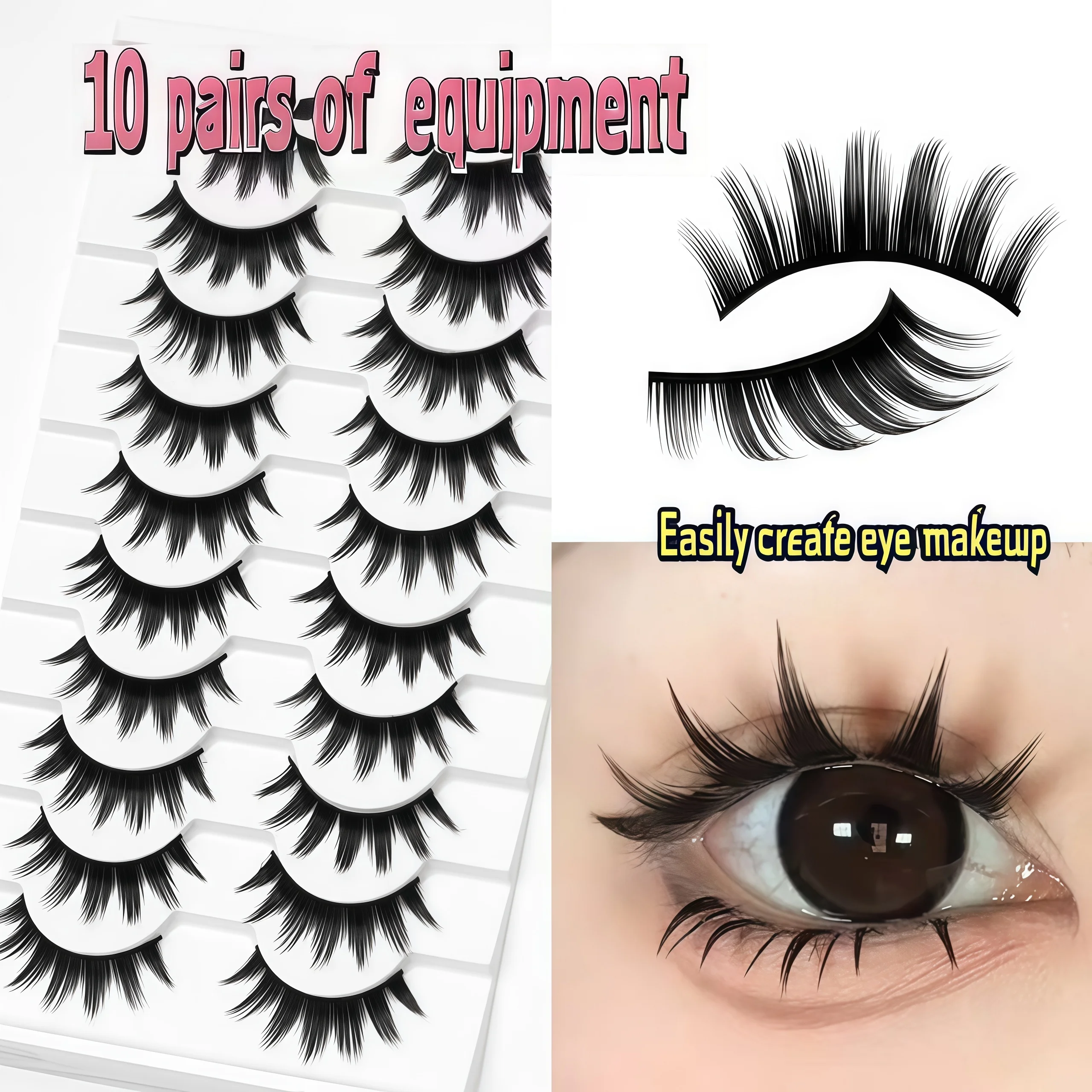 10 Paar künstliche Wimpern mit großem Teufel, Cosplay, dick, einteilig, Baumwollfaden, künstliche Wimpern mit hartem Stiel