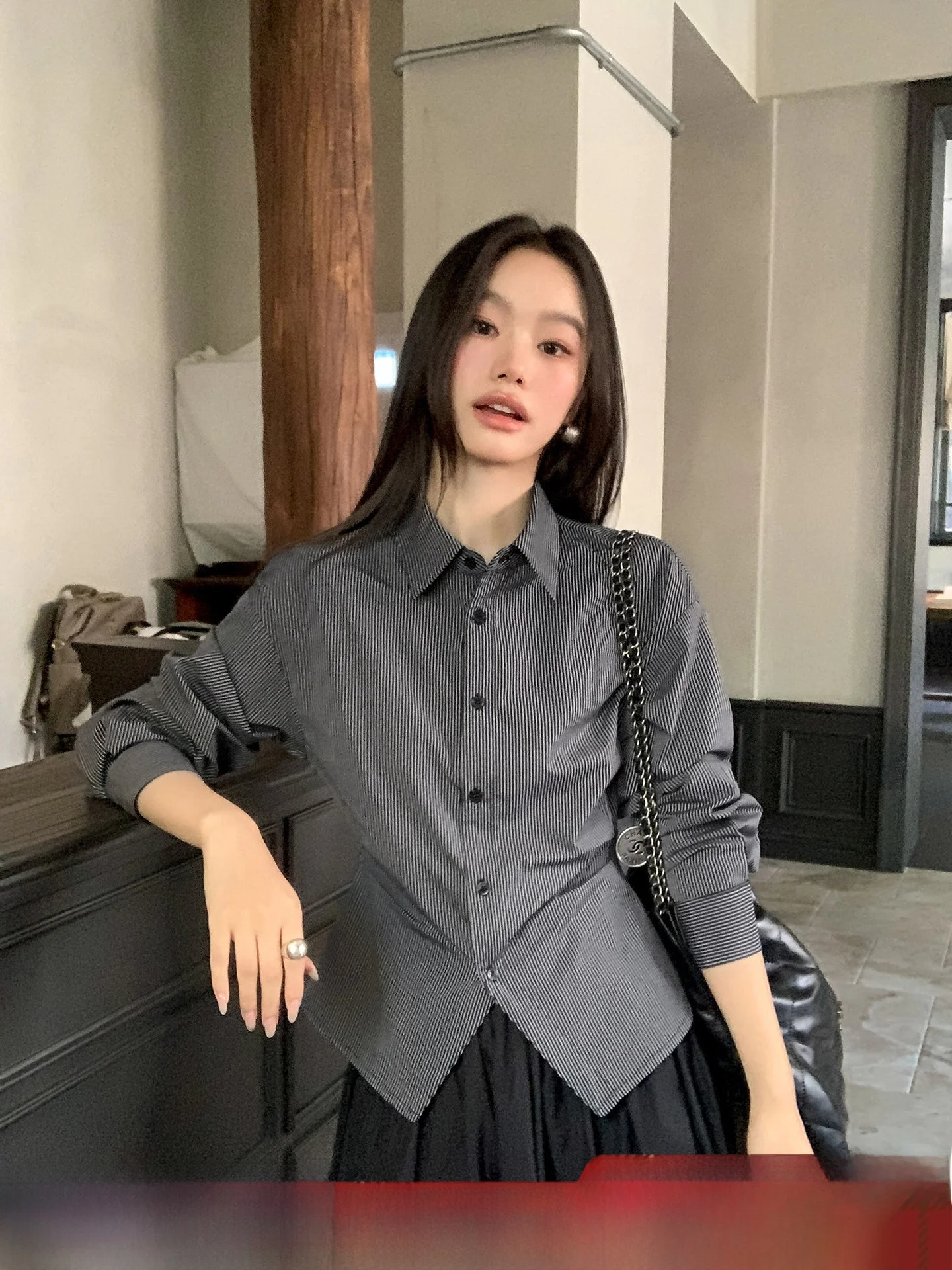 

Женская приталенная полосатая рубашка из хлопка с длинным рукавом, повседневный топ в модном дизайне, осенняя новинка