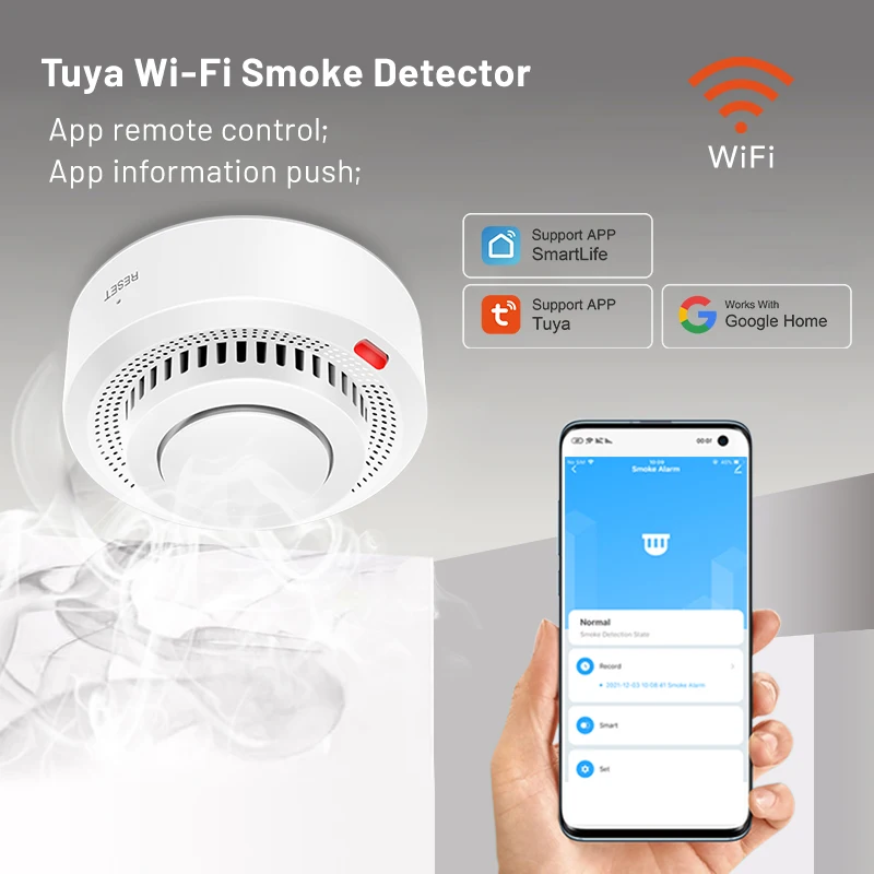 DYGSM Tuya Smart WiFi Smoke Detector Mini Fire Alarm Smoke Sensor Real-Time APP Alerts 85dB Sound  for Alexa/Google Assistant