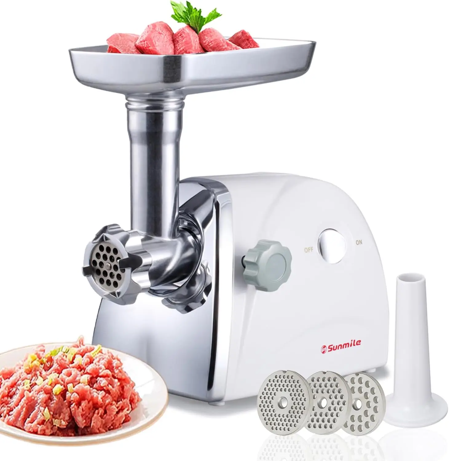 

Electric Meat Grinder 800W Max, 3 Stainless Steel Plates, Sausage Stuffer