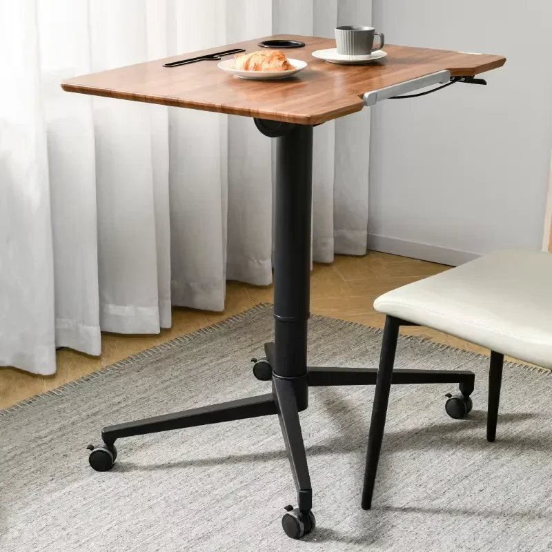 Adjustable Height Drawing Table with Pneumatic Lift and Lockable Wheels Mobile Standing Desk for Artists Tilt Top Workstation