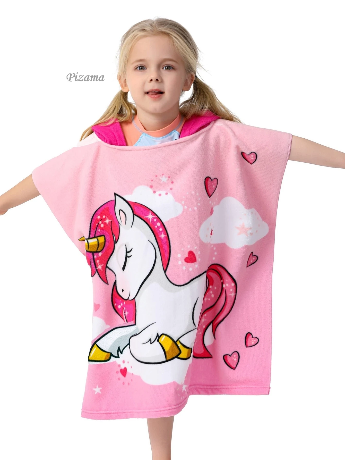 Kids Toddlers Hooded Poncho Towel Childrens Beach Swimming Changing Robe Unicorn Wrap Multi-Functional Children\'s Beach Towels