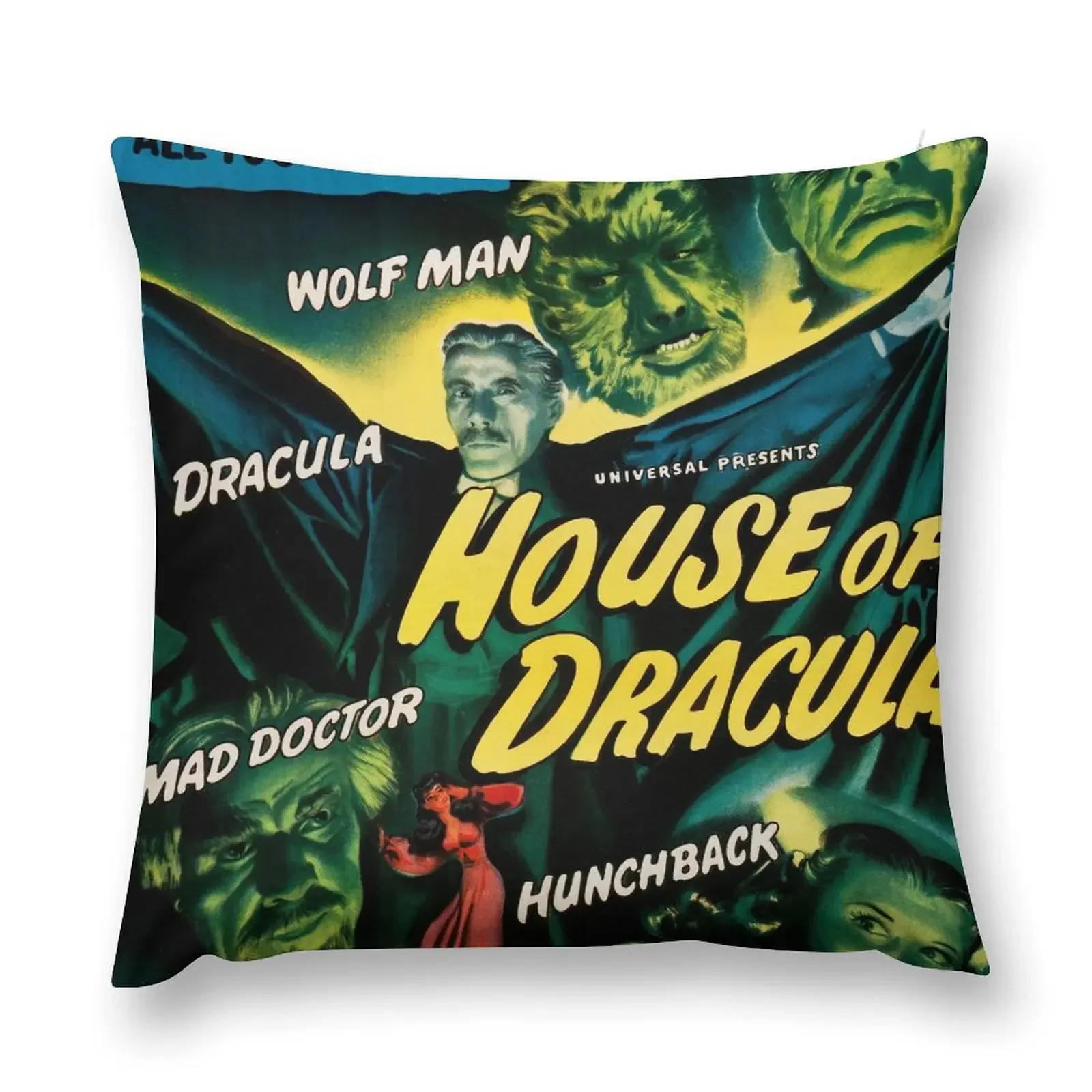 House of the DRACULA 1945 Vintage Horror Thriller Film Retro Movie Throw Pillow Christmas Covers pillow cover christmas pillow