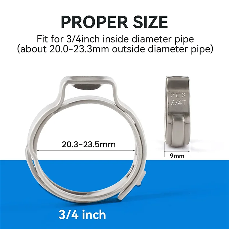 100 PCS 3/4-Inch Pex Cinch Clamp Rings, High-Quality 304 Stainless Steel Pex Crimp Rings, Pex Pipe Fitting Clamp Rings