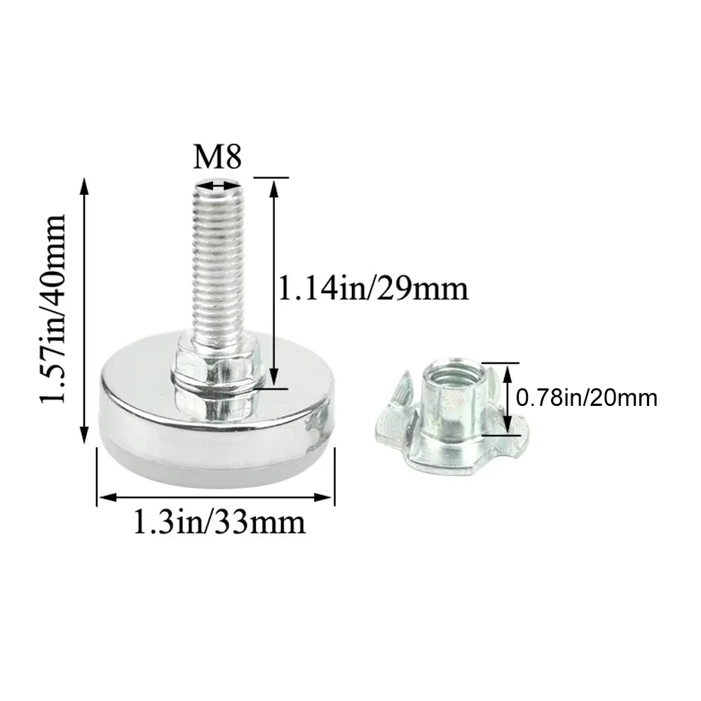 12 Pairs M8x33mm Furniture Levelers Table Leveling Foot Adjustable w/T-Nuts (12 PCS Furniture Leg Screws & 12 PCS T-Nuts)
