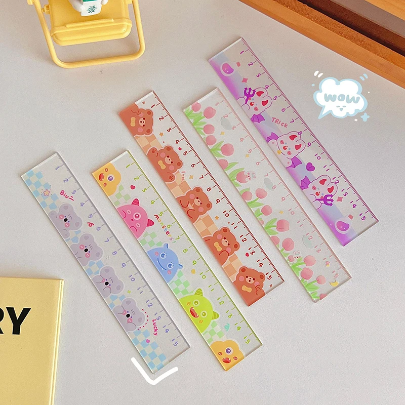 15Cm Cute Kawaii Study Time Cartoon Ruler Multifunction Diy Drawing Plastic Rulers for Kids Student Office School Stationery