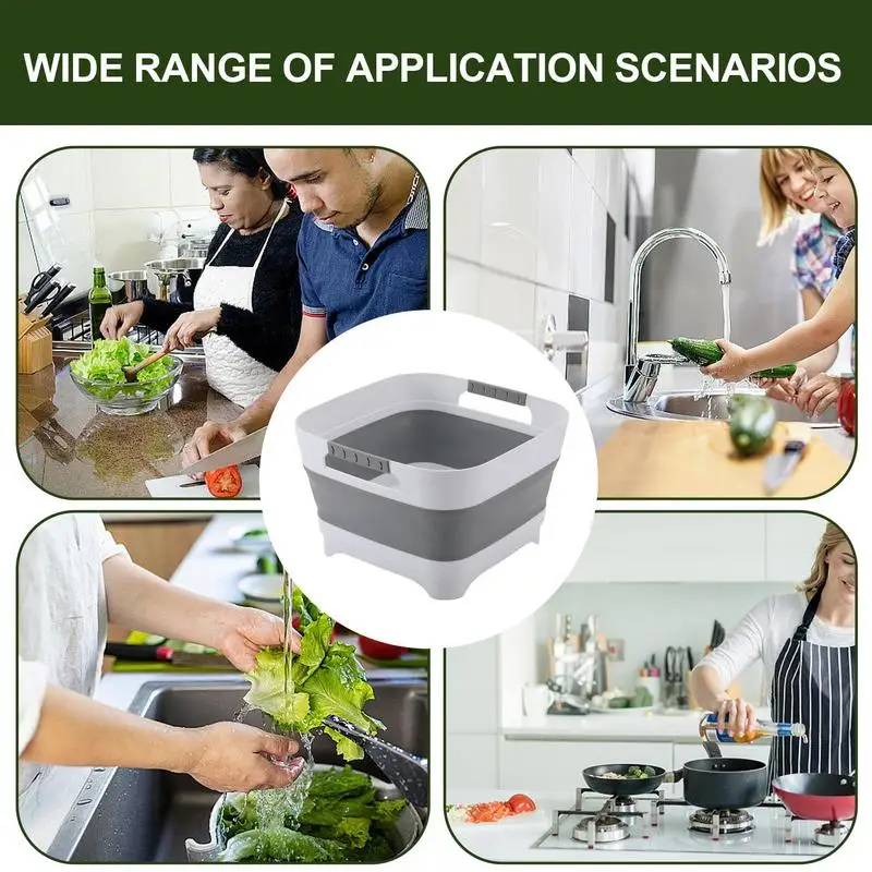 Foldable Wash Basin Bottle Basin For Sink Soaking Multi-Purpose Dishpan With Ergonomic Handle Space-Saving Basket Foldable For