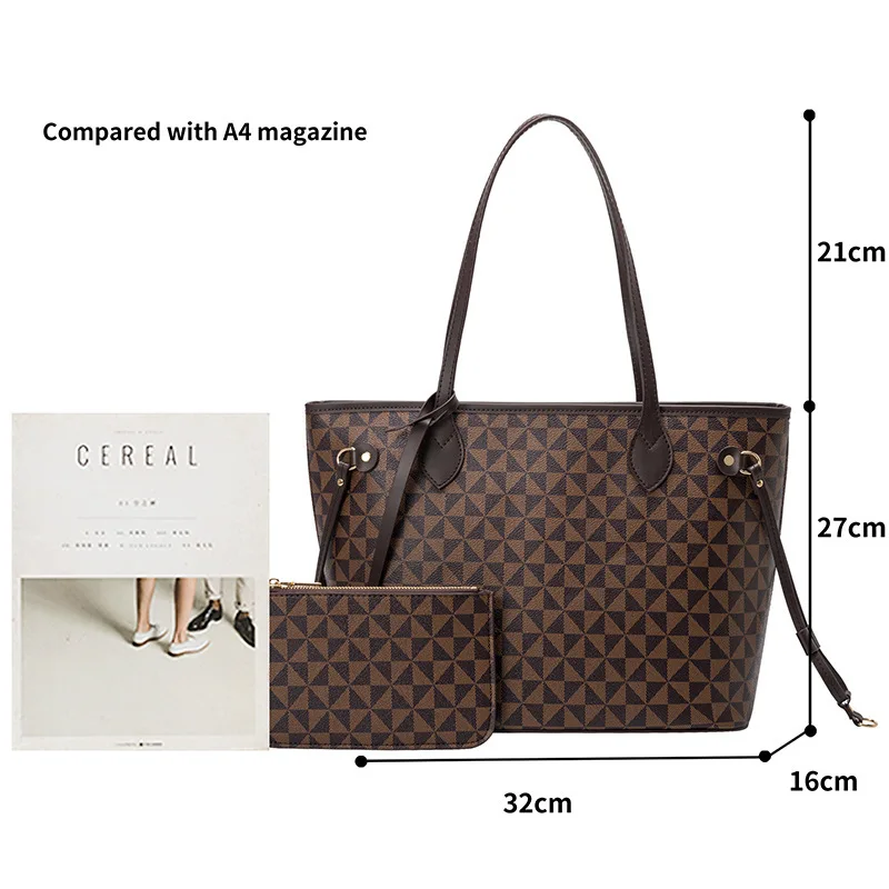 2023 New Women\'s Tote Bag Luxury Design Windmill Pattern Retro Style Large Capacity Pu Handbag Set With Purse Women\'s Bags