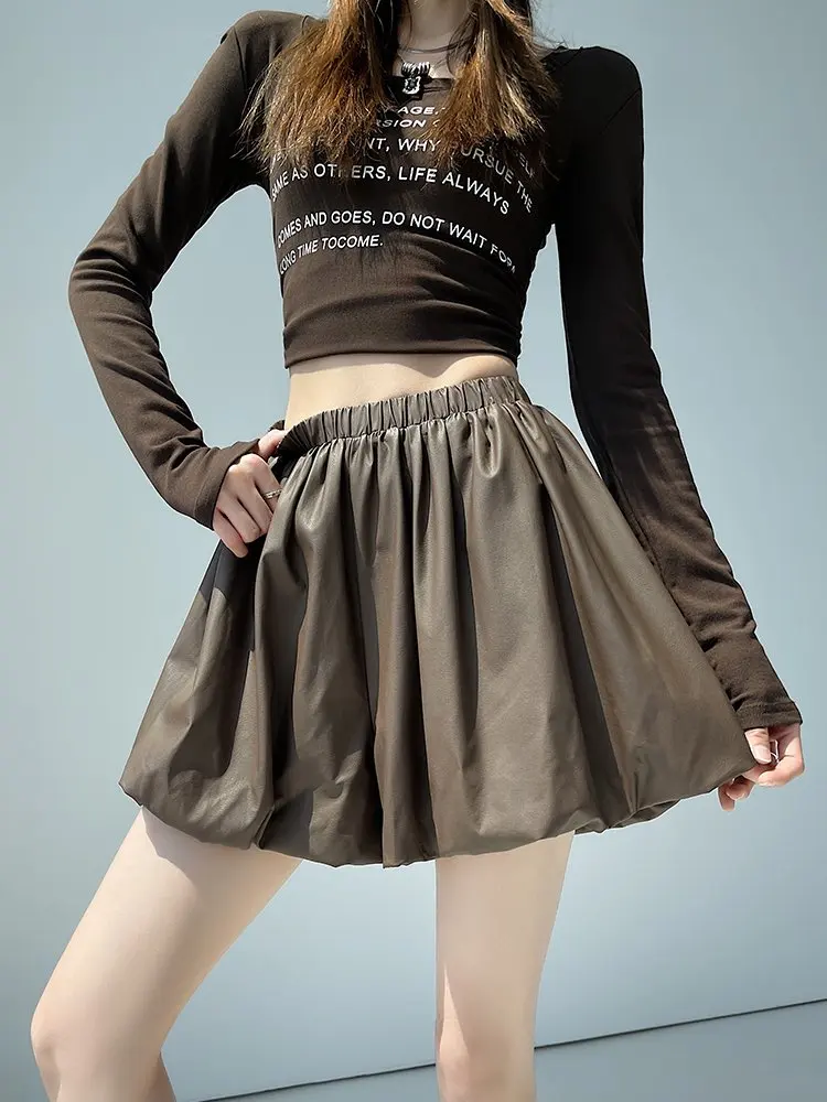 الخريف الشتاء خمر بولي Leather الجلود برعم السراويل للنساء مرونة عالية الخصر الشارع الشهير فضفاض الساخن الحلو سراويل قصيرة سيدة #2