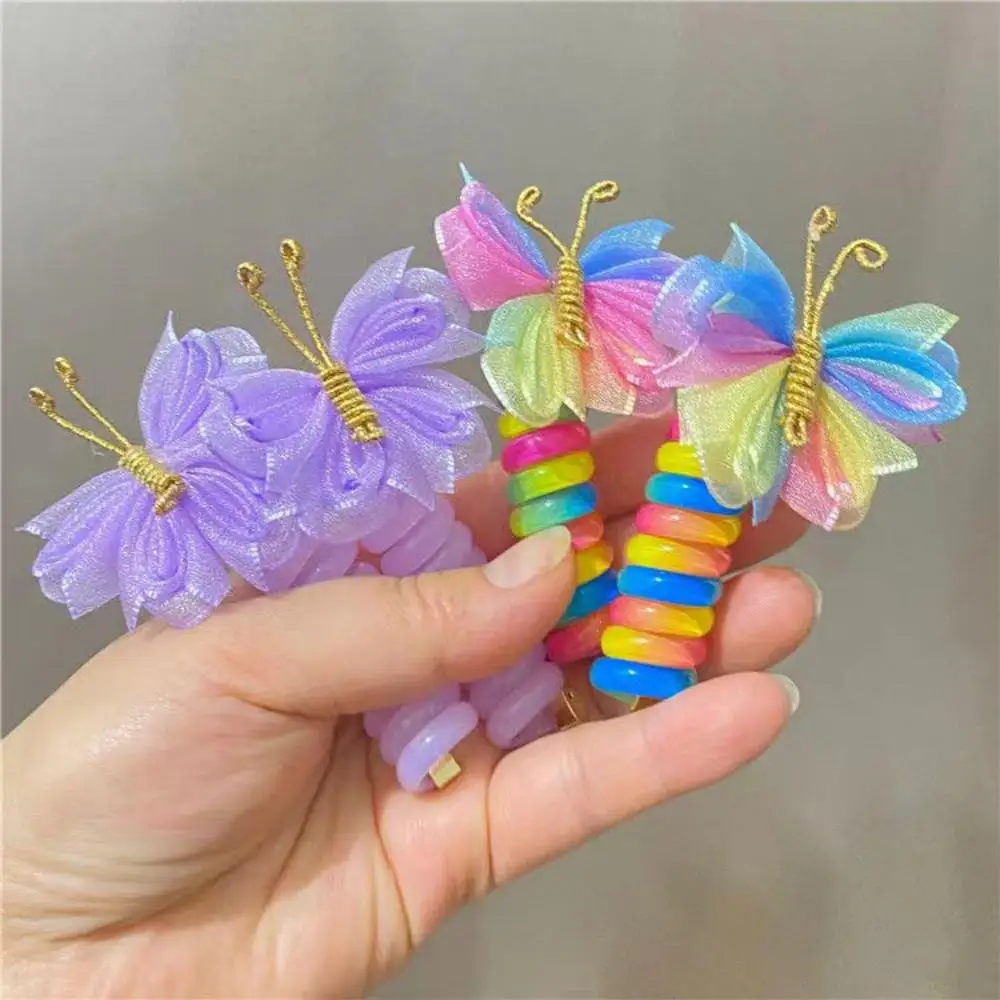 1pc Fashion Phone Cord Butterfly Hair Ties Girls Ponytail Scrunchie Colorful Sweet Head Rope Rubber Band Girls Hair Accessories