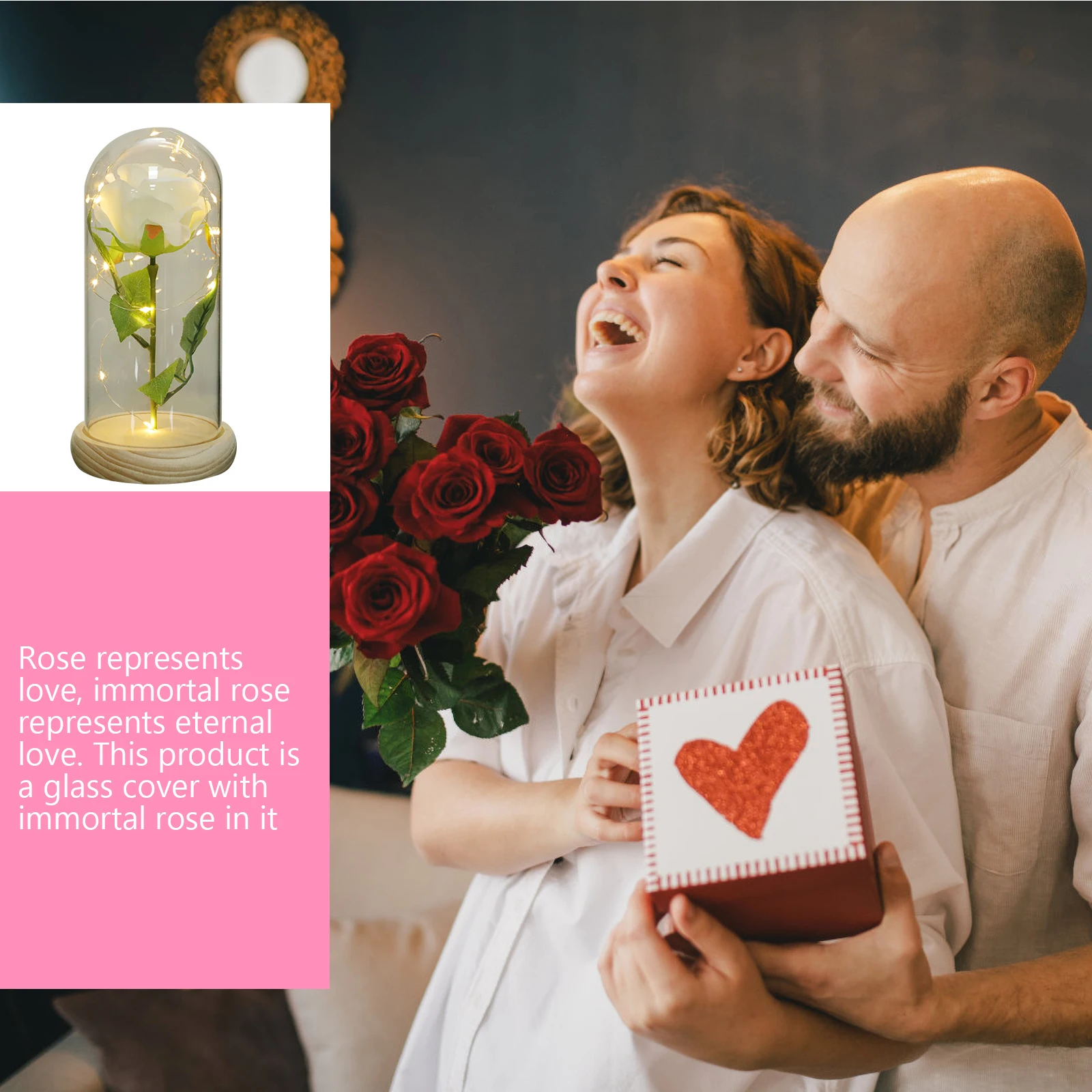 

Glass Rose Flower Dome Preserved Adornment Ornament Gift Valentines Eternal Decoration Wooden Mother Decorations