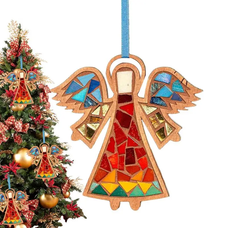 

Creative Wooden Decoration Crafts Angel Bird Shape Wood Mosaic Tiles Christmas Tree Decoration Art Kits Sun Catcher For Kids