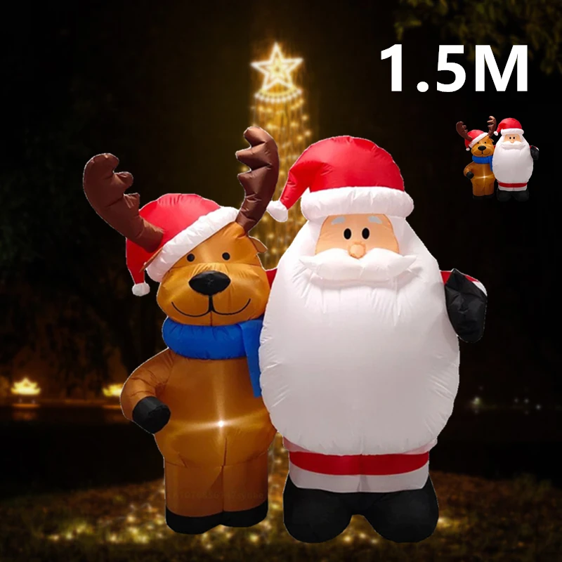 

1.5M Inflatable Santa Claus and Deer LED Inflatable Model Toys for Indoor and Outdoor Christmas and New Year Decorations