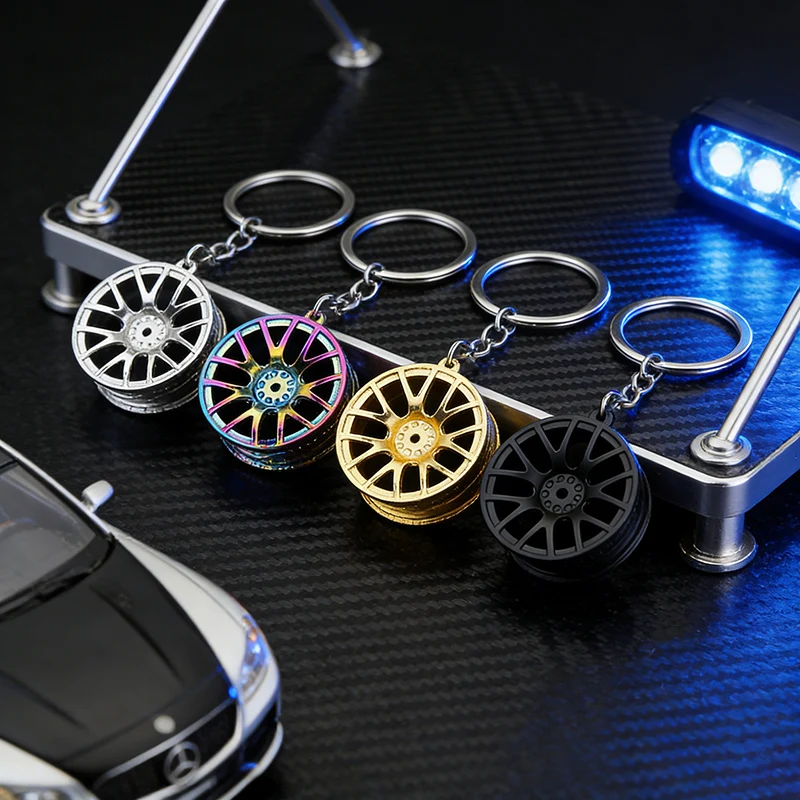 Moda cubo de roda carro pingente chaveiro unisex metal 4 cores fivela redonda legal protable pendurado decoração meninos presente berloque